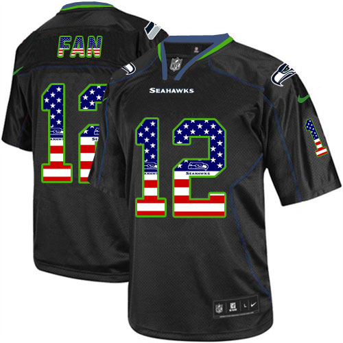 Men's Elite 12th Fan Nike Jersey Black - USA Flag Fashion NFL Seattle Seahawks